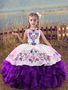 Scoop Sleeveless Lace Up Girls Pageant Dresses Purple Organza