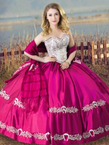 Fancy Fuchsia Lace Up Sweet 16 Dress Sleeveless Floor Length Beading and Embroidery