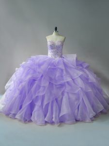 Great Lavender Ball Gowns Beading and Ruffles 15 Quinceanera Dress Lace Up Organza Sleeveless