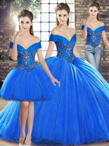 Royal Blue Sleeveless Beading Lace Up Quinceanera Gown