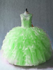 Captivating Scoop Lace Up Beading and Ruffles Quinceanera Dress Sleeveless