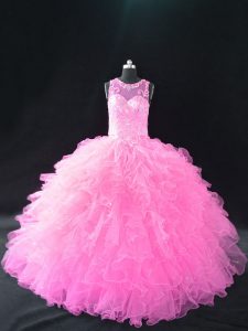 On Sale Lace Up Quince Ball Gowns Baby Pink for Sweet 16 and Quinceanera with Beading and Ruffles