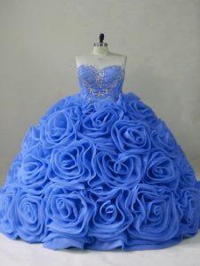 Modest Blue Sleeveless Beading Lace Up Vestidos de Quinceanera