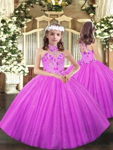 Halter Top Sleeveless Lace Up Child Pageant Dress Lilac Tulle