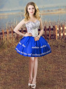 Super Blue And White Sweetheart Lace Up Embroidery Prom Dresses Sleeveless