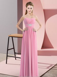 Attractive Empire Prom Party Dress Rose Pink Sweetheart Chiffon Sleeveless Floor Length Zipper