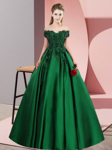 Wonderful Satin Off The Shoulder Sleeveless Zipper Lace Sweet 16 Dress in Green
