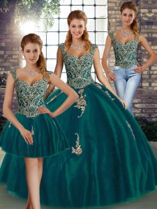 Fantastic Floor Length Peacock Green Quinceanera Dress Straps Sleeveless Lace Up