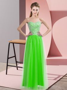 Edgy Sleeveless Tulle Floor Length Lace Up Prom Dresses in with Beading