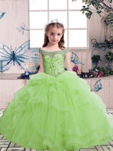 New Style Sleeveless Beading and Ruffles Lace Up Pageant Gowns For Girls