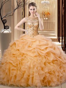 Orange Sleeveless Organza Lace Up Quinceanera Gowns for Sweet 16 and Quinceanera