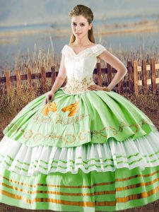 Fine Sleeveless Lace Up Floor Length Embroidery and Ruffled Layers 15 Quinceanera Dress