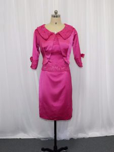 Customized Mini Length Column/Sheath Sleeveless Hot Pink Prom Dresses Zipper