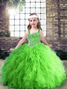 Sleeveless Floor Length Beading and Ruffles Lace Up Kids Formal Wear