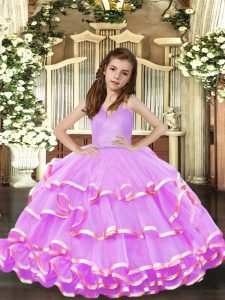Beautiful Ball Gowns Little Girl Pageant Dress Lavender Straps Organza Sleeveless Floor Length Lace Up