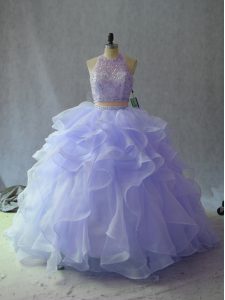 Clearance Lavender Sleeveless Organza Backless Quince Ball Gowns for Sweet 16 and Quinceanera