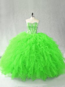 Nice Floor Length Quinceanera Gowns Tulle Sleeveless Beading and Ruffles