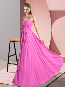 Fantastic Chiffon Sweetheart Sleeveless Lace Up Ruching Homecoming Dress in Rose Pink