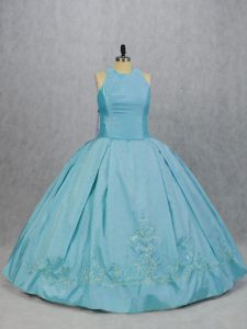 Elegant Sleeveless Floor Length Embroidery Quinceanera Dress with Blue