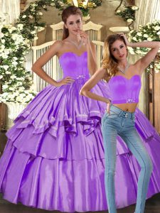 Popular Satin Sweetheart Sleeveless Backless Ruffled Layers Sweet 16 Dresses in Lilac