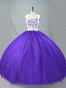Purple Zipper Quinceanera Gown Appliques Sleeveless Floor Length