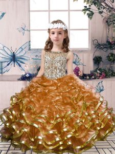 Superior Organza Sleeveless Floor Length Winning Pageant Gowns and Beading and Ruffles