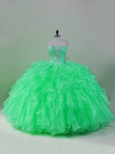 New Style Sweetheart Sleeveless Lace Up Sweet 16 Dresses Green Organza