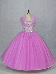 Floor Length Ball Gowns Sleeveless Lilac Quinceanera Dress Lace Up