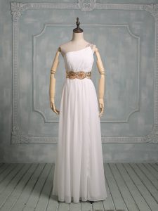 Discount One Shoulder Sleeveless Chiffon Wedding Dress Beading Side Zipper