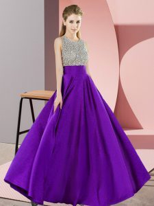 Dazzling Purple Scoop Neckline Beading Prom Dresses Sleeveless Backless