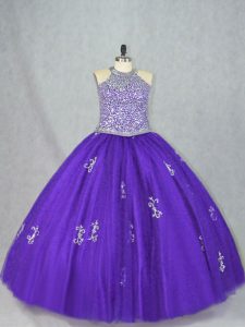 Captivating Purple Sleeveless Beading and Appliques Floor Length Quinceanera Dresses