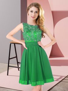 Mini Length Green Damas Dress Chiffon Sleeveless Beading and Appliques
