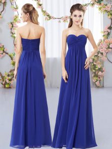 Perfect Sleeveless Floor Length Ruching Zipper Quinceanera Dama Dress with Royal Blue