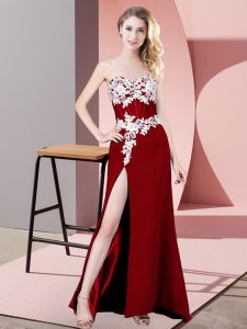 Floor Length Red Pageant Gowns Chiffon Sleeveless Lace and Appliques