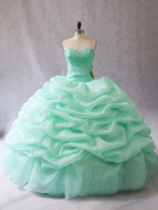 High Class Organza Sleeveless Floor Length Quinceanera Gown and Beading and Pick Ups