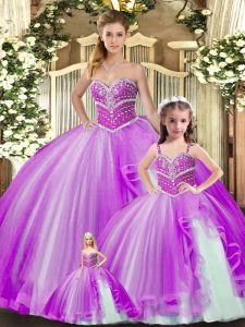 Lavender Quinceanera Dresses Sweet 16 and Quinceanera with Beading Sweetheart Sleeveless Lace Up