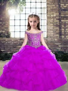 Simple Sleeveless Floor Length Little Girls Pageant Gowns and Beading and Ruffles