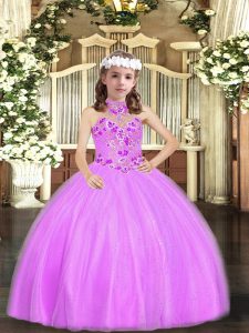Halter Top Sleeveless Tulle Kids Formal Wear Appliques Lace Up