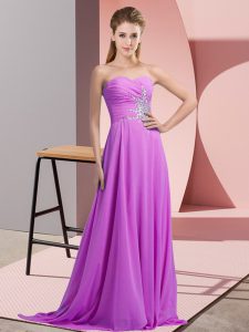 Chiffon Sleeveless Floor Length Prom Evening Gown and Beading and Ruching