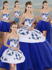 Cute Sweetheart Sleeveless Lace Up 15 Quinceanera Dress Royal Blue Tulle
