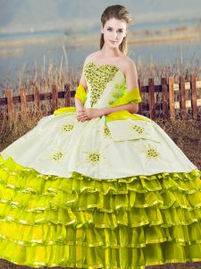 Olive Green Sweetheart Lace Up Beading and Ruffled Layers Quinceanera Gown Sleeveless