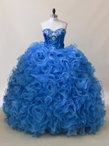 Superior Blue Sweetheart Lace Up Ruffles and Sequins 15 Quinceanera Dress Sleeveless