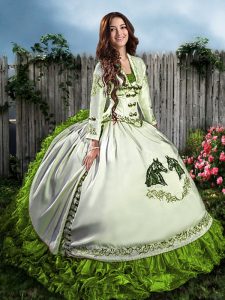 Dynamic Olive Green 15th Birthday Dress Sweet 16 and Quinceanera with Embroidery and Ruffles Sweetheart Sleeveless Lace Up