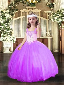 Lavender Ball Gowns Beading Pageant Dress Lace Up Tulle Sleeveless Floor Length