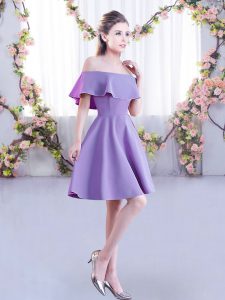 Fashionable Lavender Zipper Quinceanera Court of Honor Dress Ruching Short Sleeves Mini Length