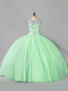 Captivating Floor Length Lace Up Quinceanera Gowns Apple Green for Sweet 16 with Sequins