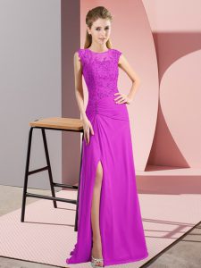 Column/Sheath Prom Evening Gown Fuchsia Scoop Chiffon Sleeveless Floor Length Zipper
