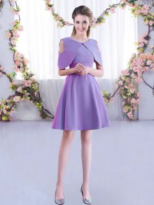 Fashionable Lavender A-line Ruching Quinceanera Dama Dress Zipper Chiffon Half Sleeves Mini Length