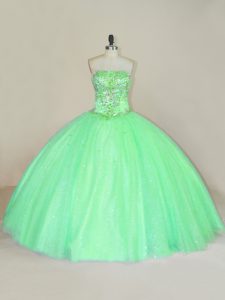 Stylish Floor Length Green Quinceanera Gowns Strapless Sleeveless Lace Up
