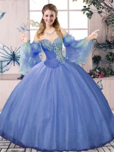 Chic Floor Length Blue Quinceanera Gown Sweetheart Sleeveless Lace Up